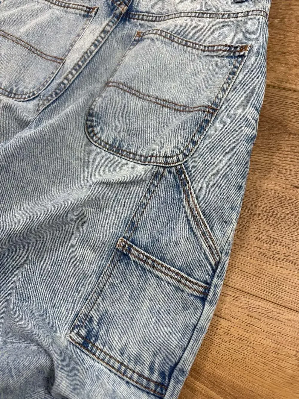 Cotton On Carpenter Jeans Womens 4 Acid Wash Blue High Rise Wide Leg Utility